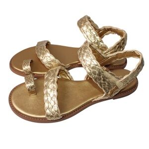 Franco Sarto Women L-Graze 2 Gold Woven Sandal Size 10 Adjustable Straps Flats